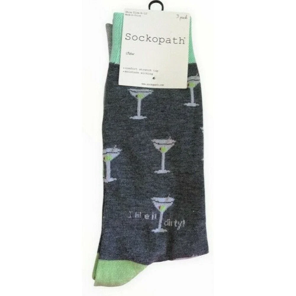Sockopath Martini Striped Socks Mens I Like It Dirty 3 Pairs Sock Size 10-13